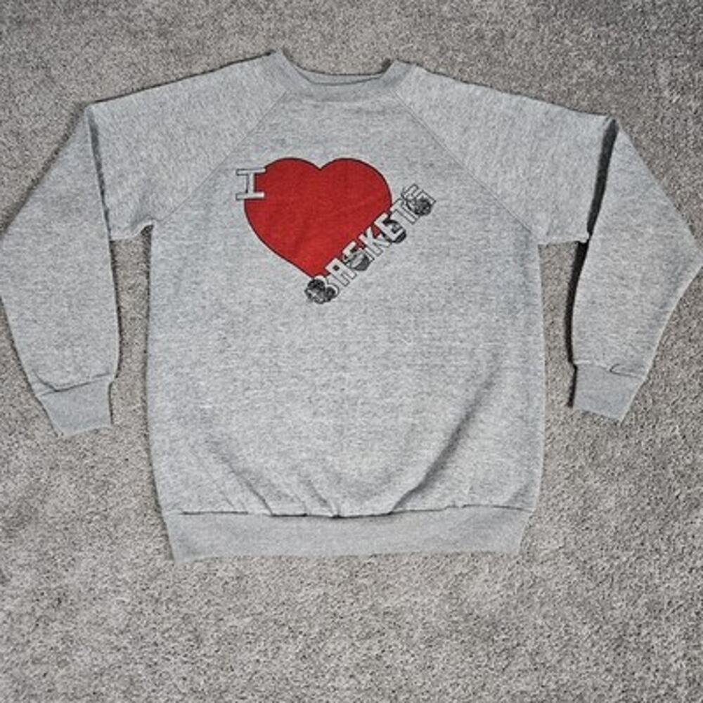 Vtg Tultex Sweatshirt Adult XL Gray I Love Baskets Grandmacore Cottagecore Cozy